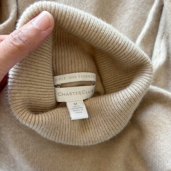 Charter Club cashmere sweater beige turtleneck cable knit - Picture 9 of 9